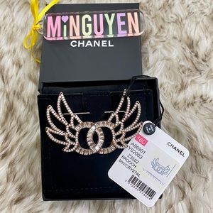 Authentic Chanel Silver Crystal Wings Brooch